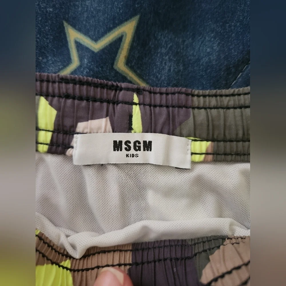 MSGM Kids Boys Swim Shorts - Neon Yellow and Brown Camo